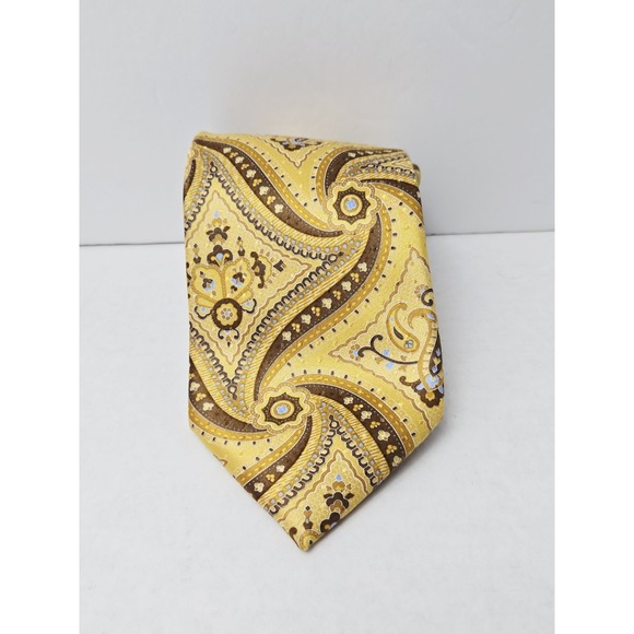 Ermenegildo Zegna Men's Tie Italy yellow brown pattern luxury tie %100 silk